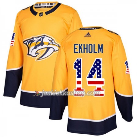Miehille NHL Nashville Predators Pelipaita Mattias Ekholm 14 Adidas 2017-2018 Kulta USA Flag Fashion Authentic